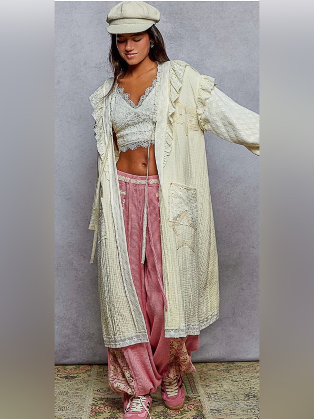 POL Double Gauze Star Patchwork Duster - Picture 5 of 5